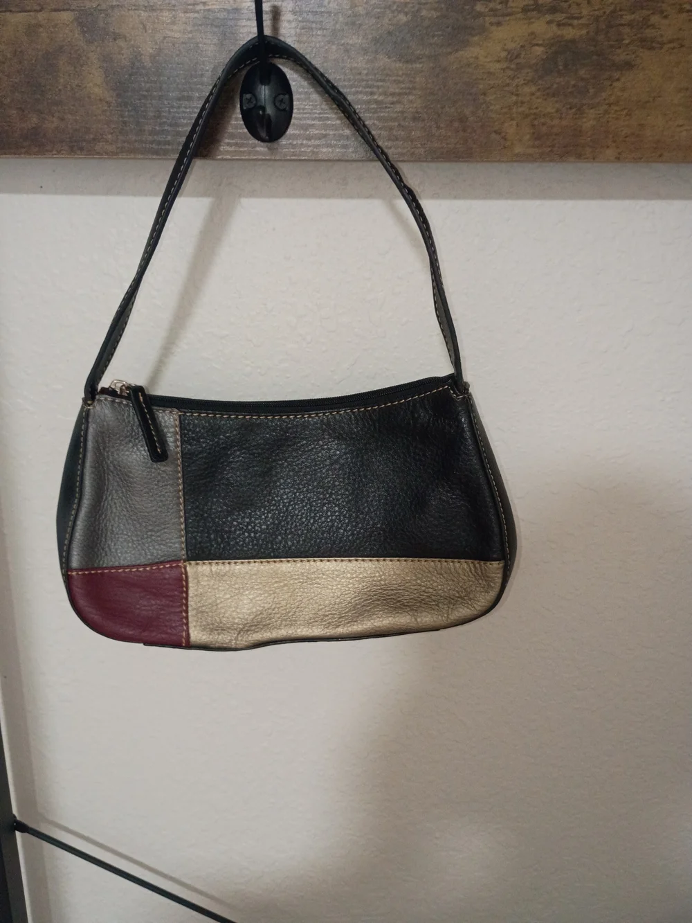 VingageThe Sak Multicolor Patchwork Shoulder Bag in Black, Gold, Gray & Burgundy
